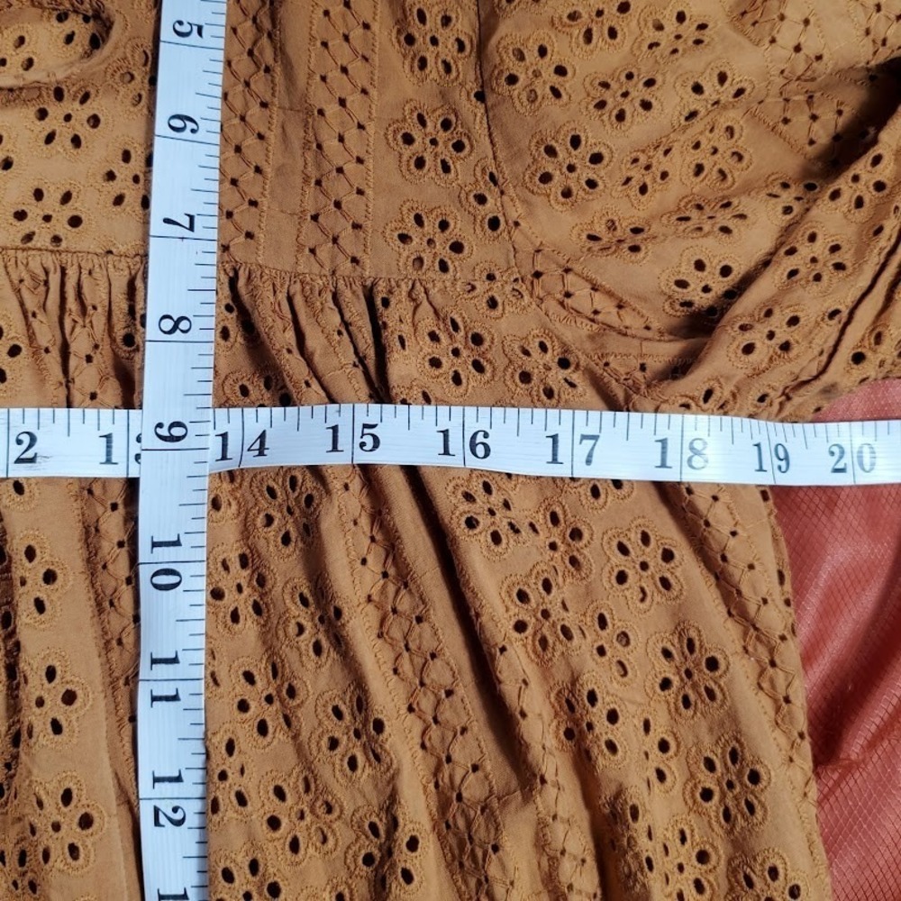 Madewell Eyelet Women‎ Medium Double Tie Peasant Top Long Sleeve Boho True Brown - Picture 12 of 14